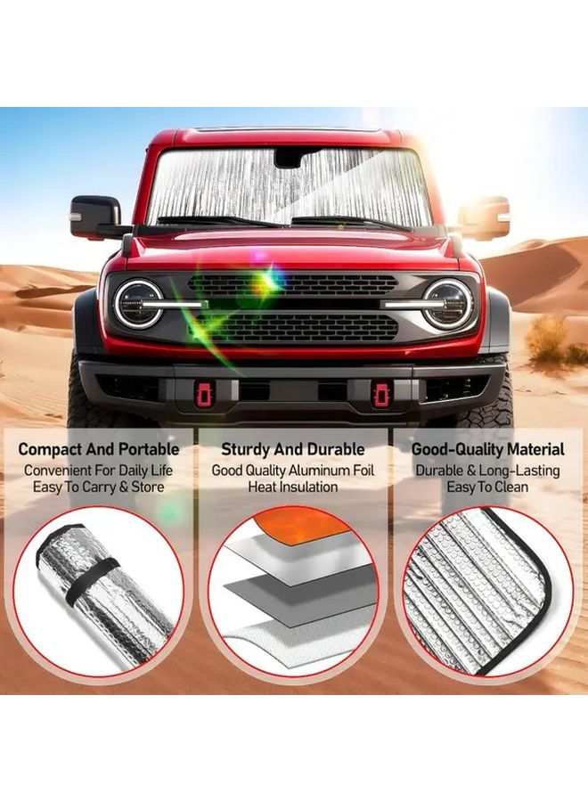 Silvery Bronco Off Road Windshield Sunshade Reflective Insulated Full Coverage 2021 2025 Models - Image 5